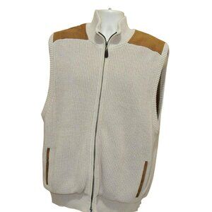 Orvis Heavy Cotton Suede Shoulders Full Zip Men Sweater Sz. L Just As New.